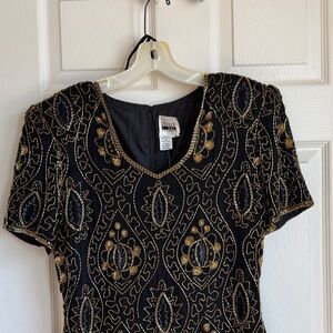 Leslie Fay Black and Gold Mini Dress